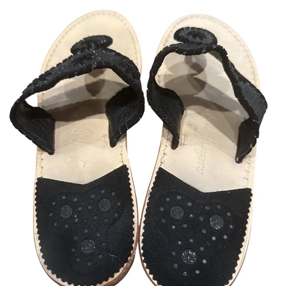 Jack Rogers Crackled Black Suede Jacks Flat Sandal 9 - Picture 3 of 5